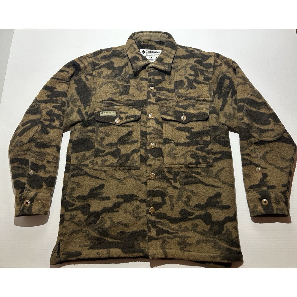 Columbia Gallatin Range Shirt Jacket Mens Medium Wool Camo Heavyweight HM5000